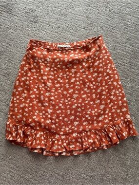 Abercrombie & Fitch Rust Floral Ruffle-Hem Mini Skirt